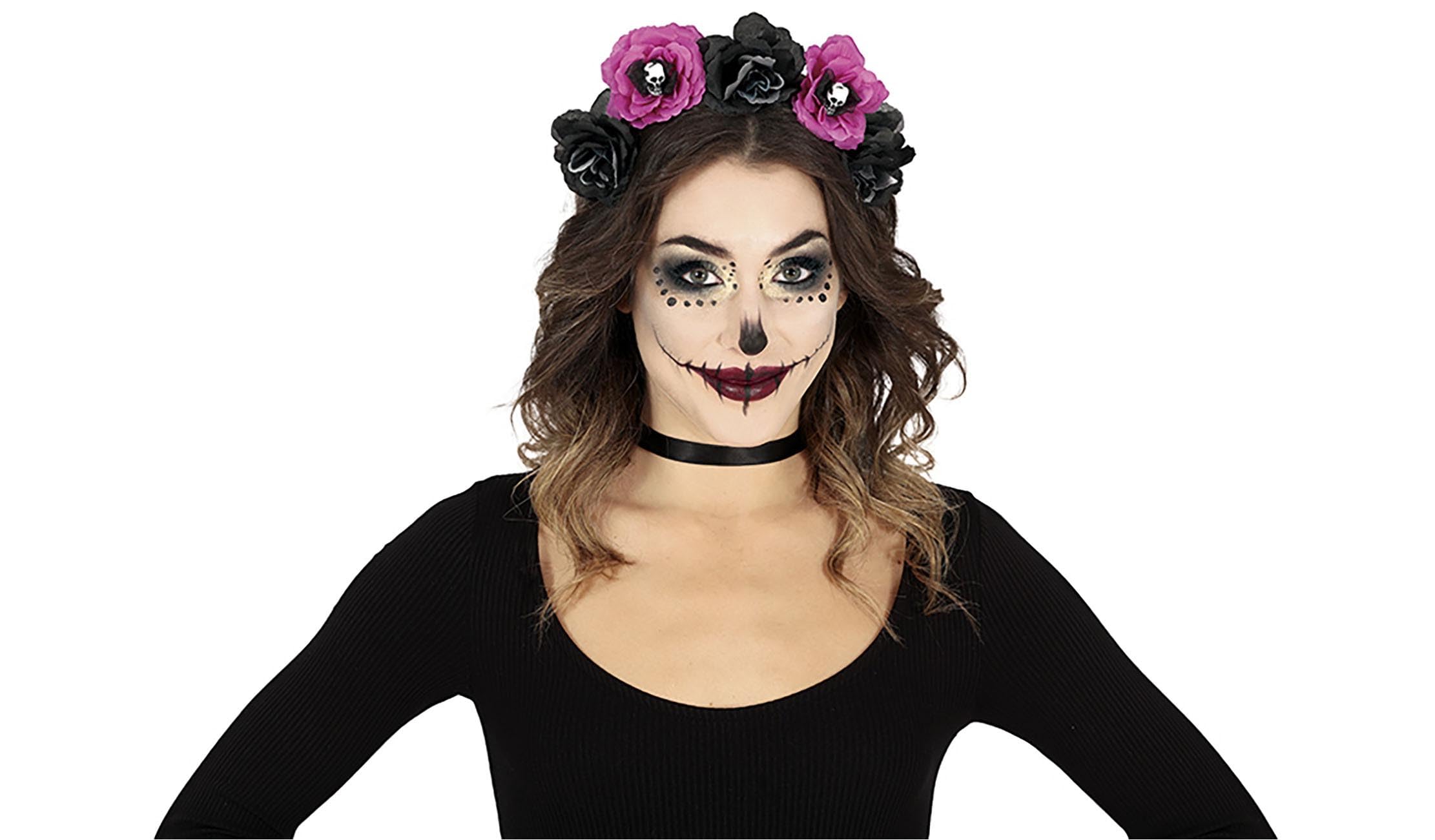 FIESTAS GUIRCA Catrina Headband Lilac and Black Flowers