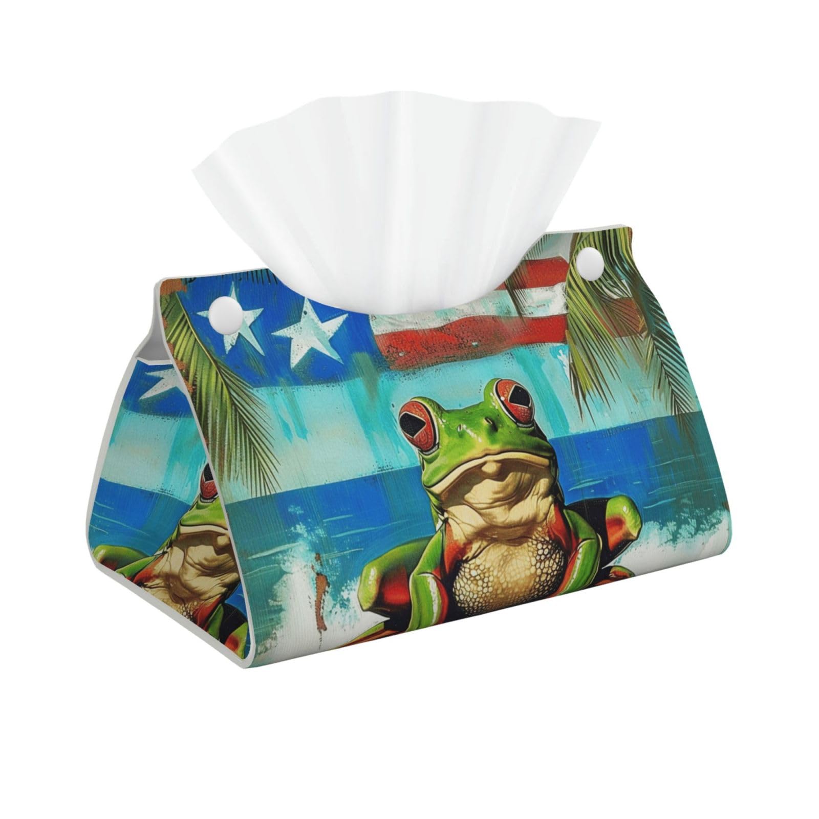 Puerto Rico Flag Frog Palm Trees Print Tissue Box Cover Foldable Tissue Storage Box Leather Tissue Cube Box Holder for Living Room Bedroom Office Car Home Decor