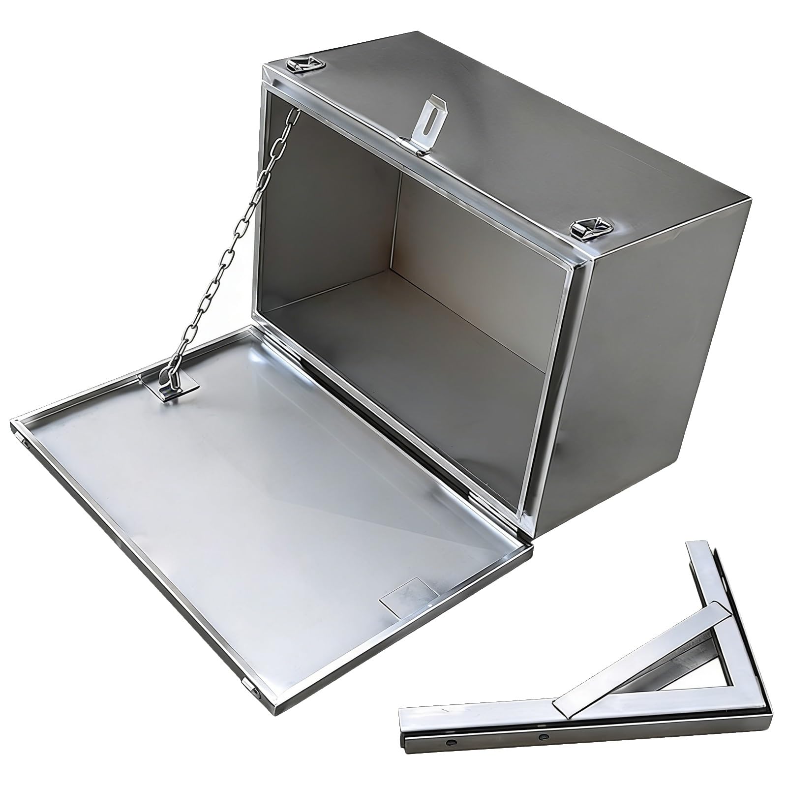 Boîte à outils en acier inoxydable pour lit de camion – Organiseur de coffre durable avec chaîne de limite et trou de cadenas pour pick-up remorque de camping-car