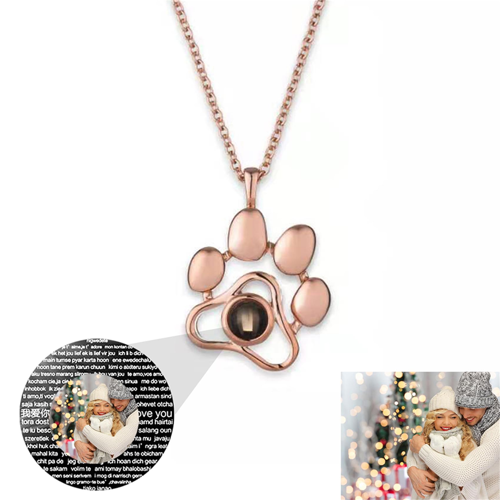 Collana personalizzata con proiezione di immagini per donne Collana d'argento I love you 100 languages
