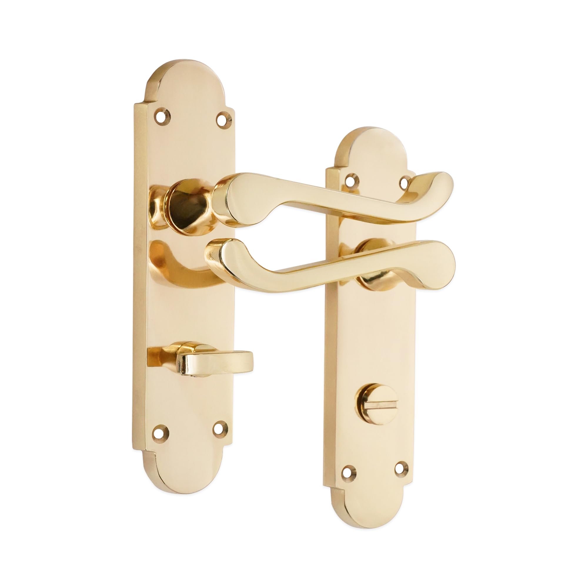 Infinity Decor Victorian Scroll Curved Internal Lever Door Handle on Half Round Backplate Pair Polished Brass Bathroom Handles Ideal for Interior & Exterior Doors