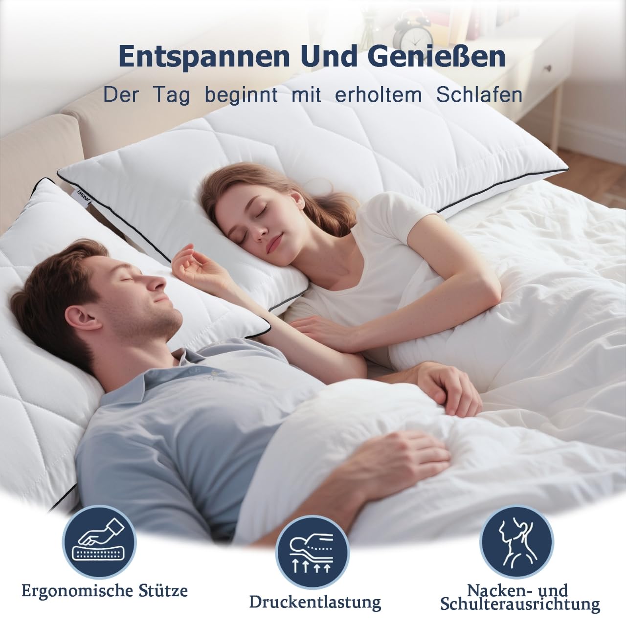 Kopfkissen 40x80 2er Set, Kissen mit Reißverschluss & Höhenverstellbar, Seiten-,Rücken-& Bauchschläfer Atmungsaktiv & Waschbar, Oeko-TEX Geprüft, für Allergiker, Schlafkissen für Bett & Sofa
