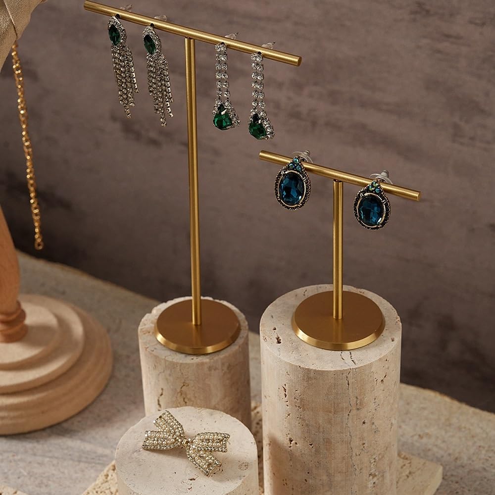 Schmuckaufbewahrung Schmuck-Display-Set aus Travertin und Metall-Organizer | Ringhalter-Vitrinendekor