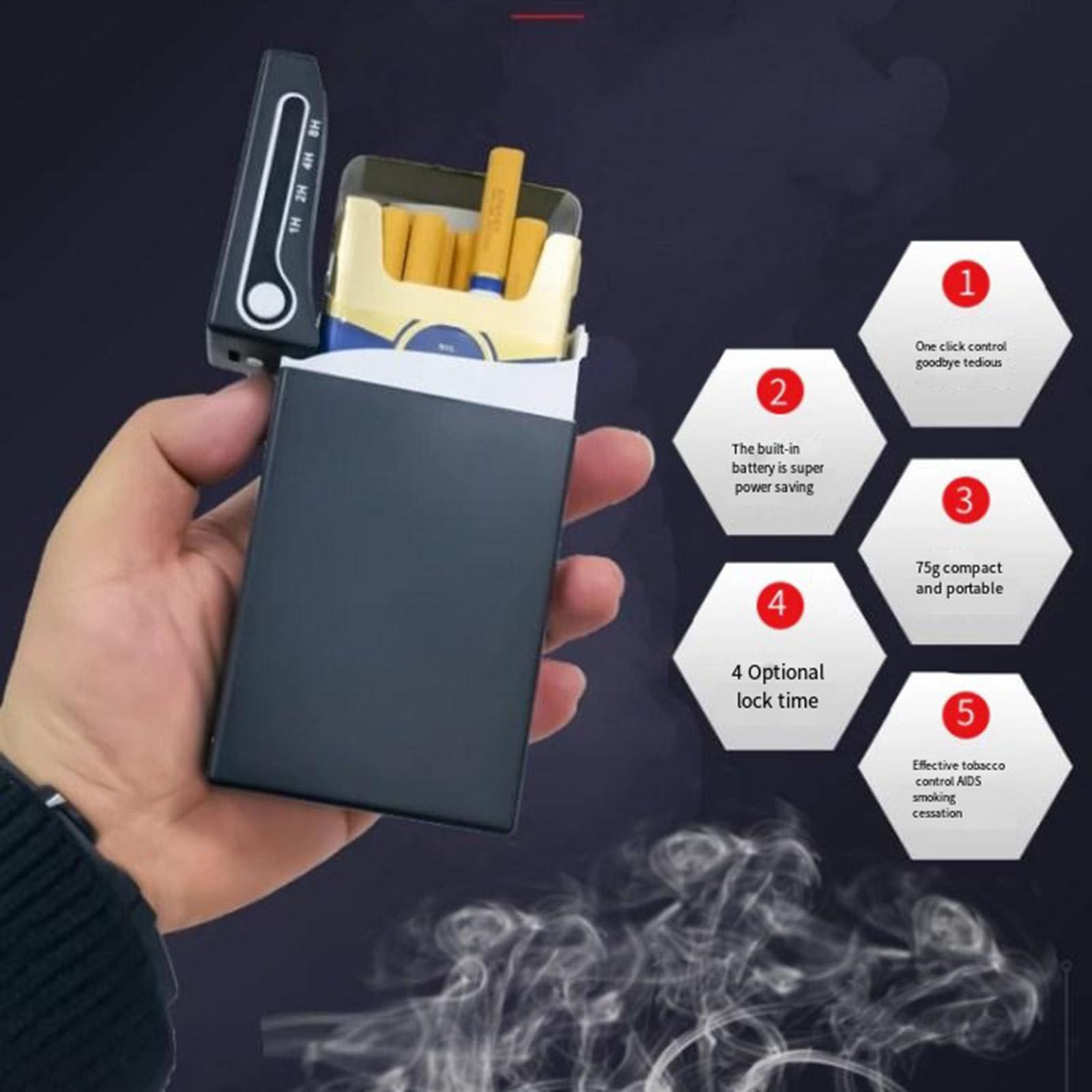 Amazon.com: HDGISBXK 20 Smart Cigarette Case USB Rechargeable Metal Cigarette  Case Timer Lock LED Display Smoking Cessation Control Device,C : Health &  Household