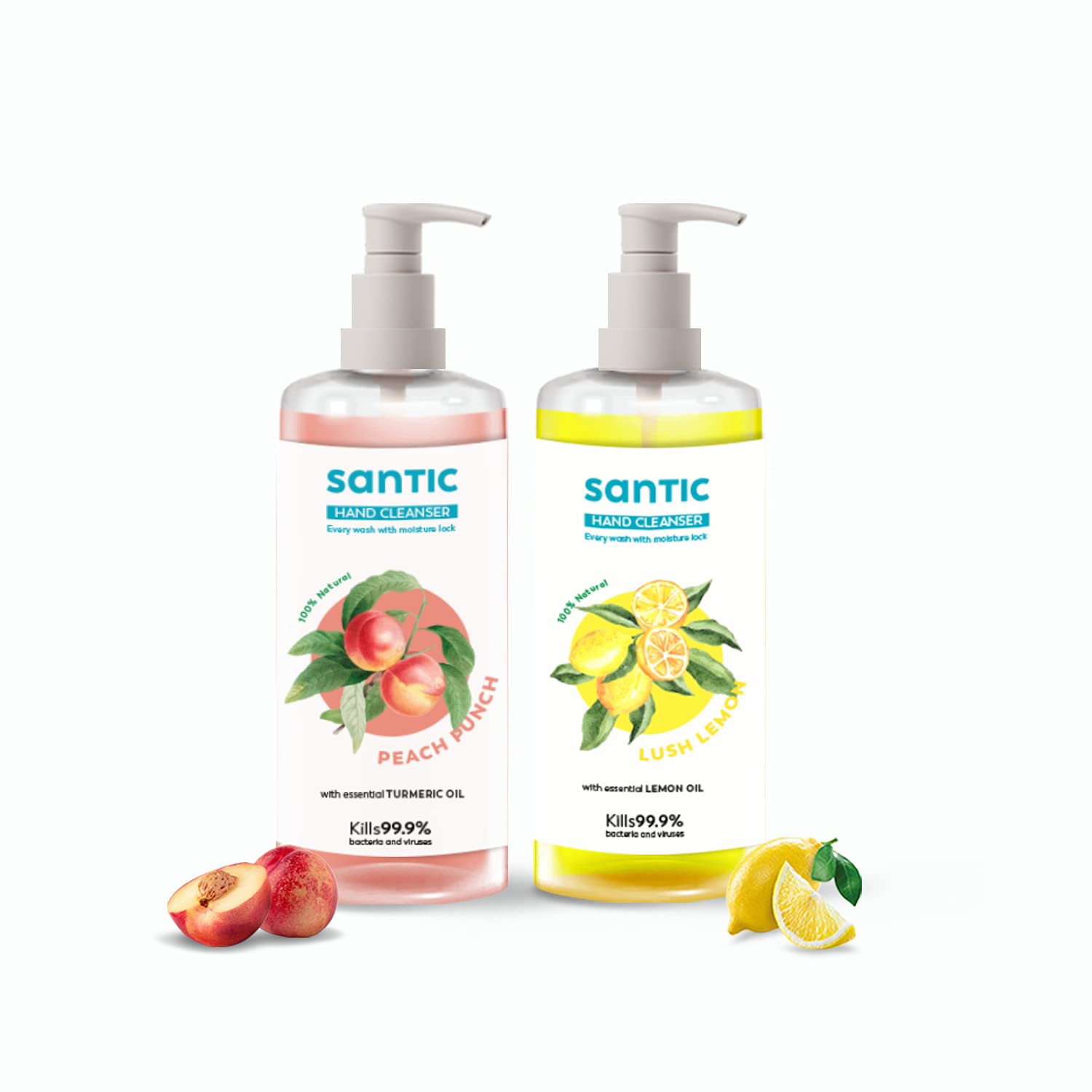 Santic Peach Punch & Lemon Lush Hand Cleanser Gel- Pack Of 2 (500 ML)