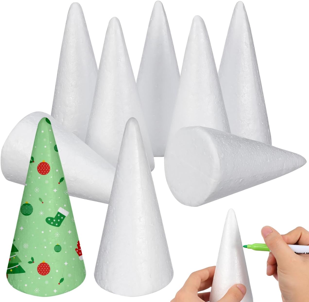 Holibanna Foam Cones Shaped Crafts White Christmas Tree Table Centerpiece Flower Arrangement Props 12pcs 15CM