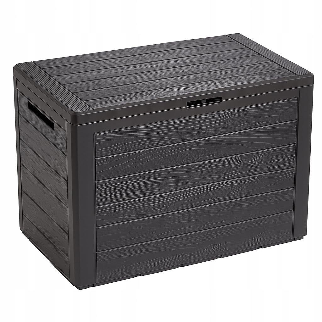 Gartenbox 190 L Braun | Wetterfest, Holzoptik, abschließbar, einfacher Aufbau, für Balkon Garten Terrasse, pflegeleichter Kunststoff