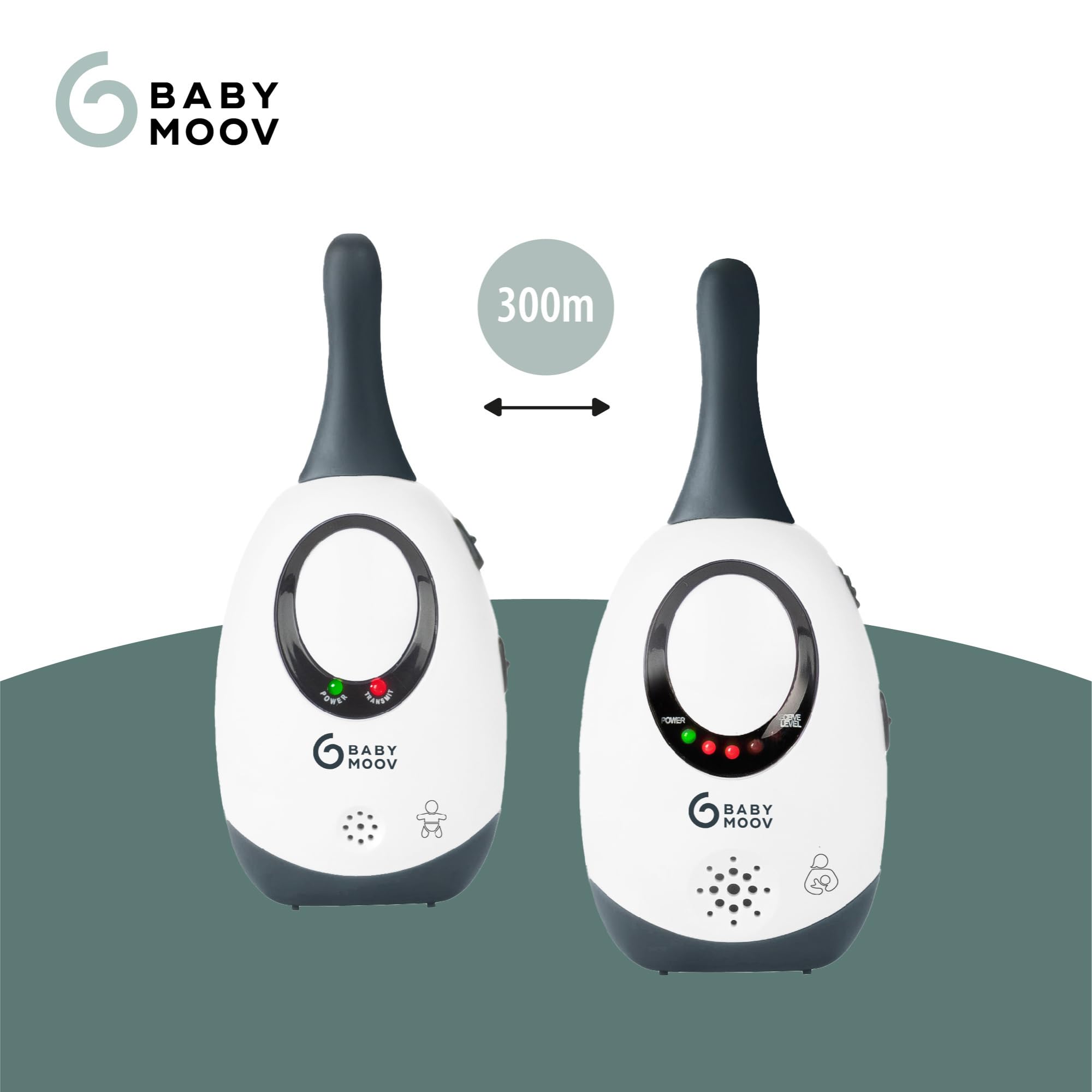 Babymoov Babyphone Simply Care Audio con VOX, doppio allarme, 2 adattatori, portata 300 m, grigio