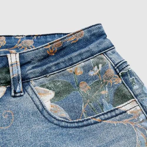 Womens Straight Leg Jeans Flower Print Baggy High Waisted Barrel Jeans Trendy Summer Streetwear Denim Floral Pants4