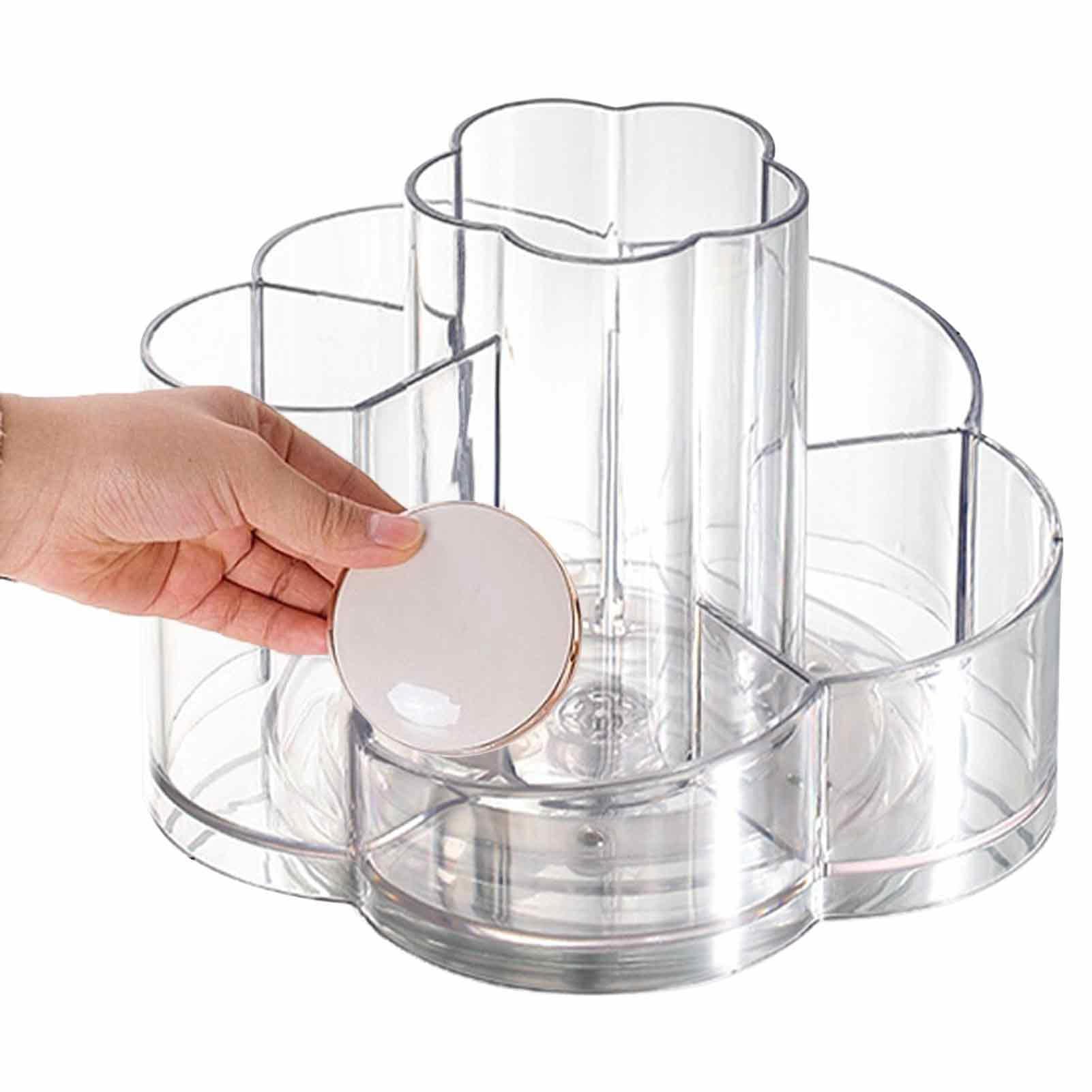 Rotating Brush Holder, Decorative Transparent 6 Compartments Bathroom Makeup Organizer Toiletry Makeup Organizer Cosmetic Organizer for Toiletry Bathroom