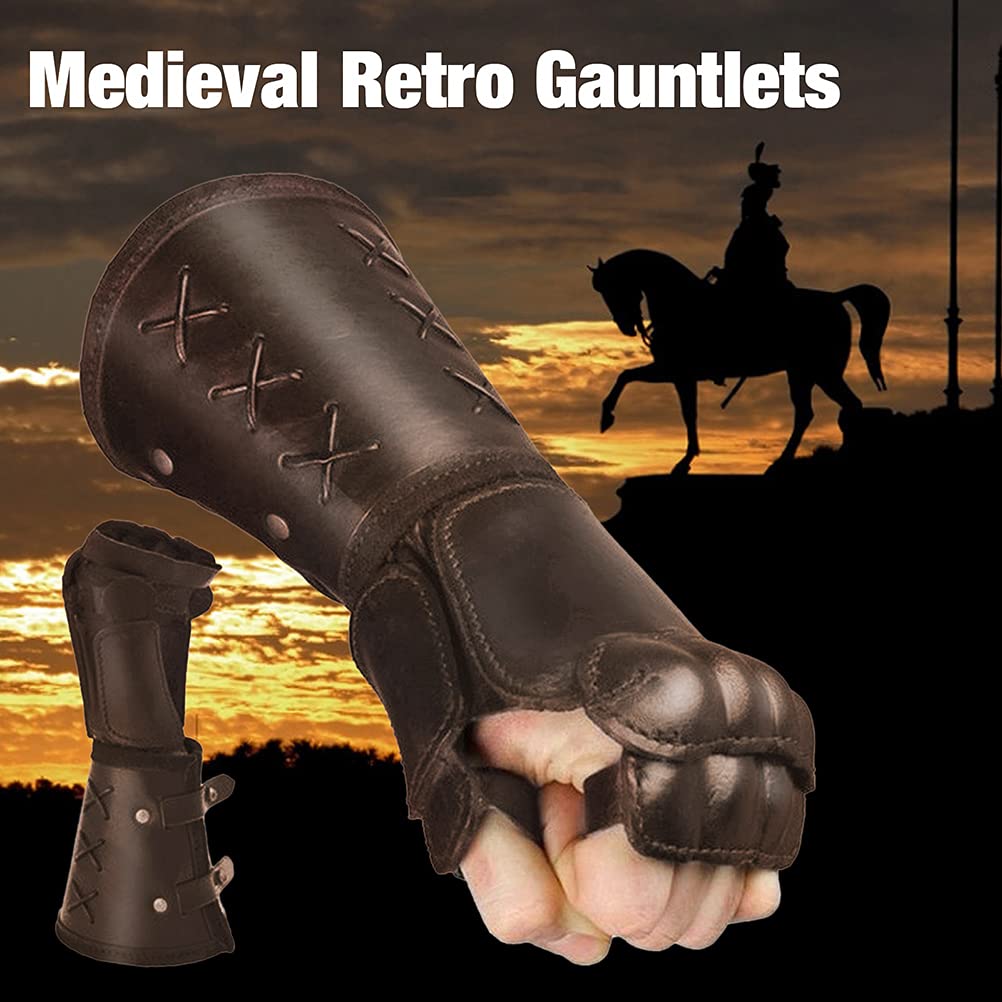 Chiyyak 1 Pair Retro Gauntlet Bracelet, Gothic Faux Leather Arm Gloves Medieval Steampunk Arm Cuff Knight Cosplay Hand Guard - Image 2