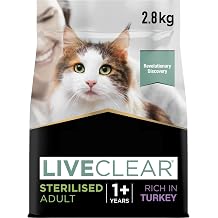 Liveclear Allergen Reducing Sterilised Adult Dry Cat Food Turkey 2.8kg - Helps to Reduce Allergens Within Cat Hair, Urinary Health, Ideal Body Weight, and Healthy Kidneys With Daily Feeding