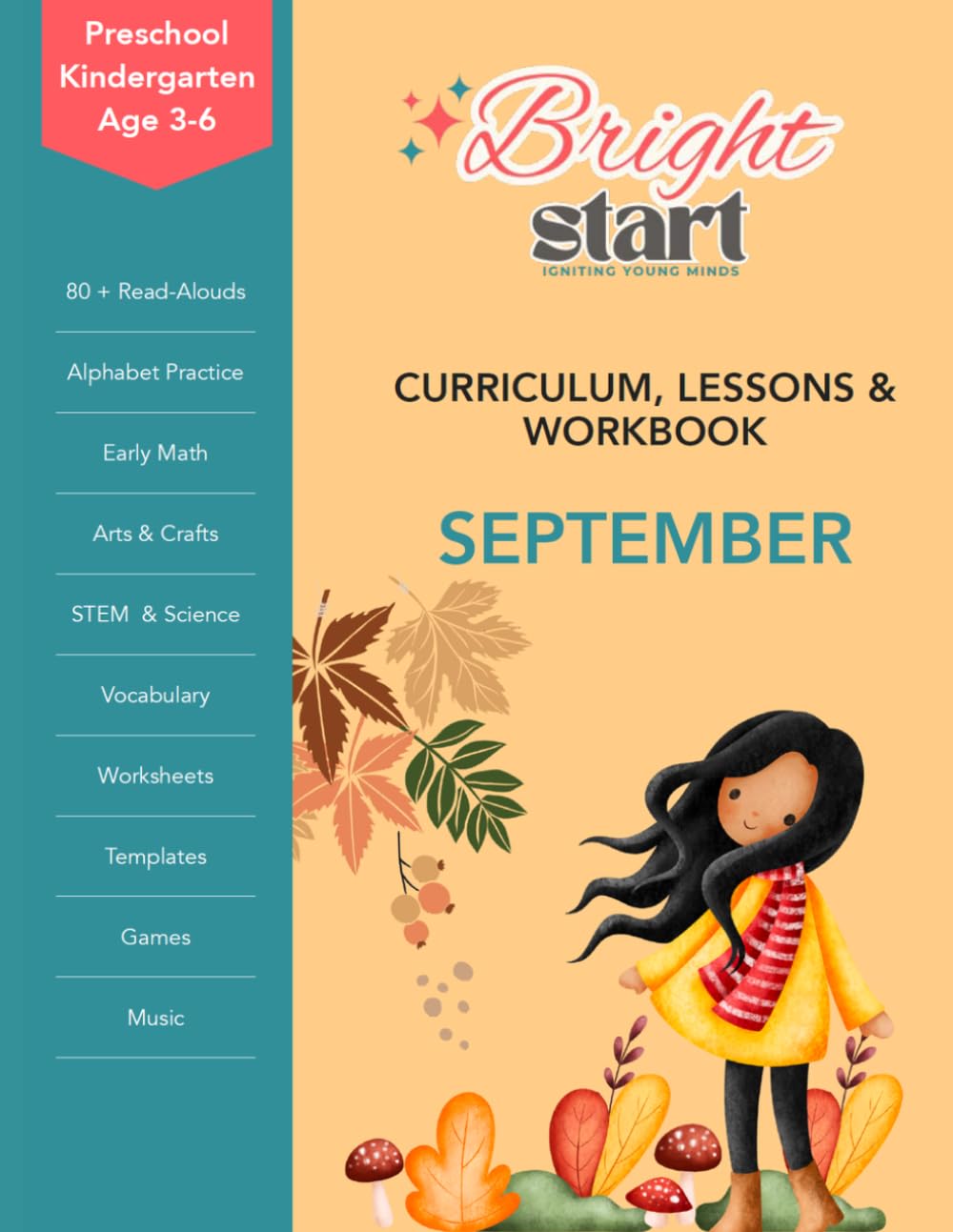 September: Preschool & Kindergarten Lessons & Workbook: Fall Lesson Plans, Back-to-School Activities, Alphabet A–C Practice, Early Math, Writing, ... Worksheets, and Templates for Ages 3–6