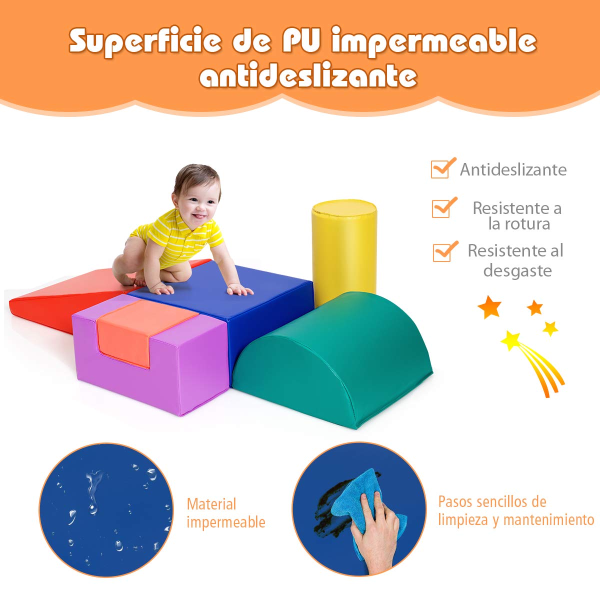 COSTWAY Juego de 6 Piezas, Bloques de Espuma Figuras de Construcción, Juguete Educativo para Niños Escalar y Caminar (Estilo 3)