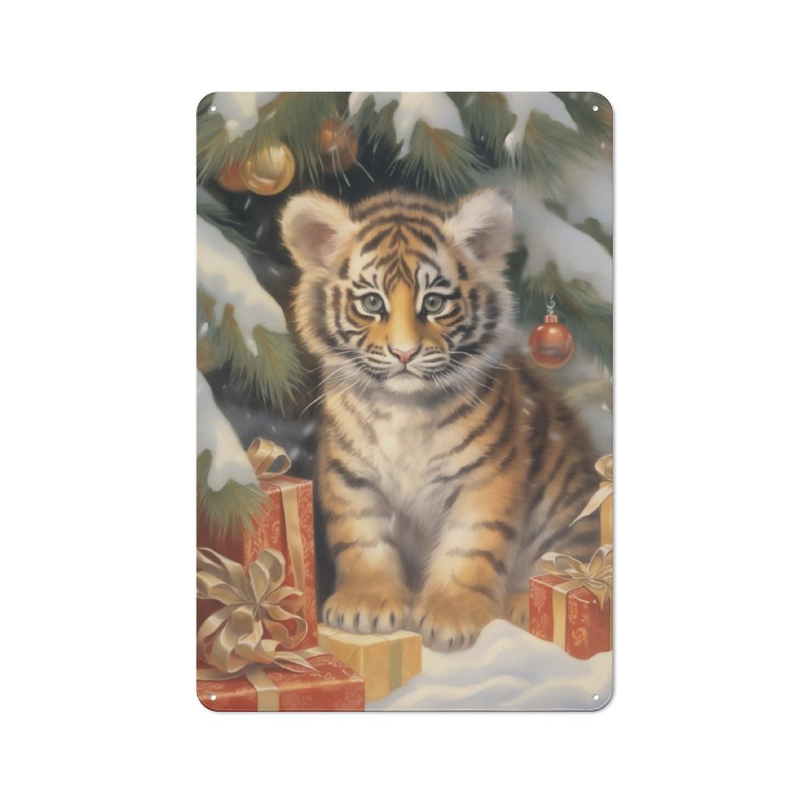 Junmoney Xmas Tiger For Kids Retro Tin Sign 30X20cm Featuring For Bar Or Restaurant, For Metal Sign Collectors, For Garage And Workshop Walls