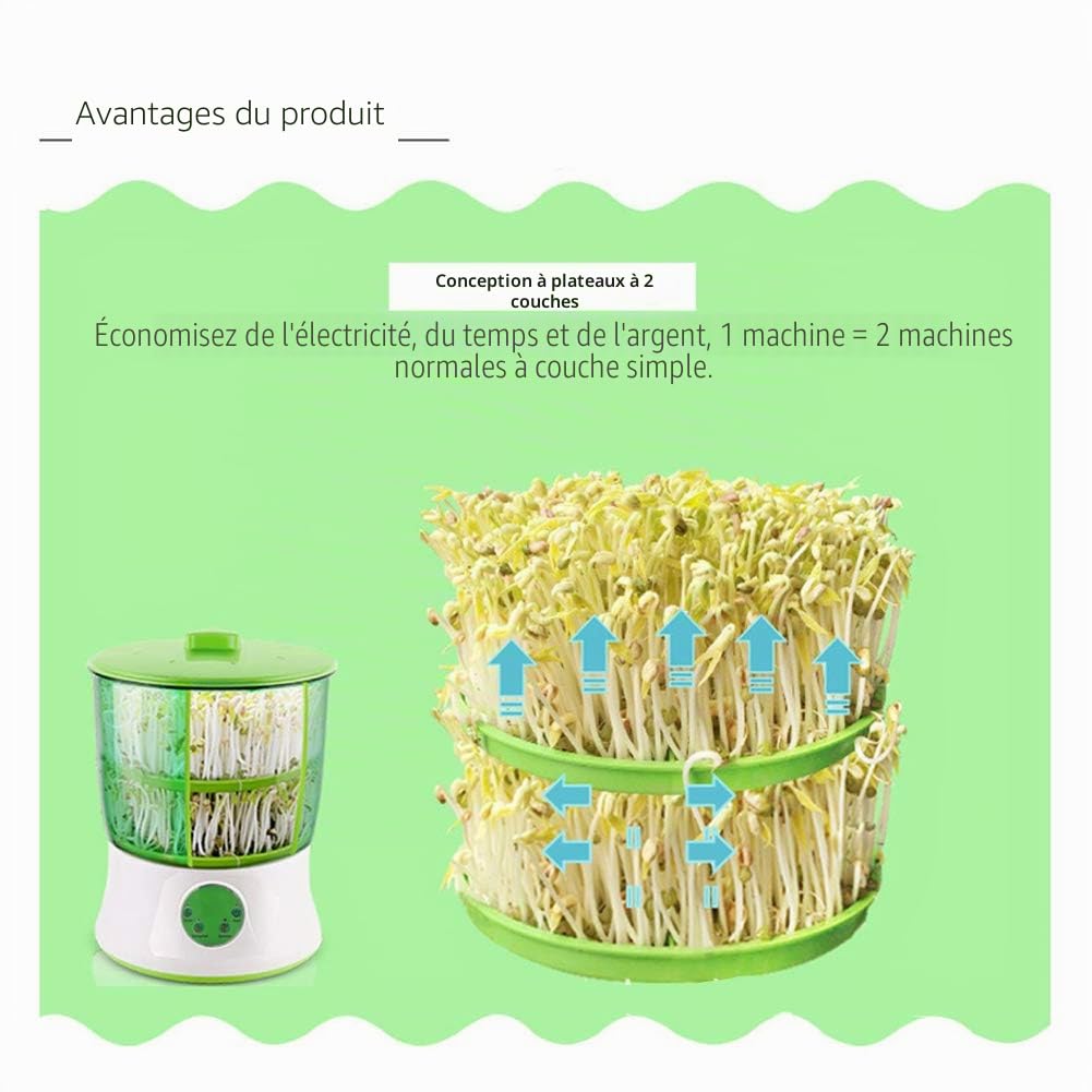 Naroote Machine à germer Automatique en Plastique Vert, Fabricant Intelligent de germes de soja, pour la Maison de germes de soja(European Standard 220V)