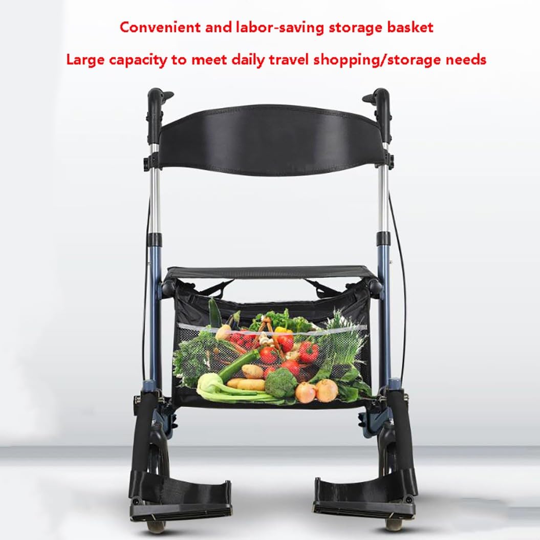 andador para exteriores,Andadores para Ancianos 4 Ruedas con Asiento,Andador para ancianos de aluminio plegable,Con pedal,con Frenos de Maneta A