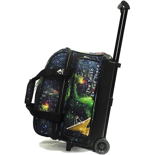 Pyramid Deluxe Double Roller 2 Ball Bowling Bag with Large Separate Shoe Compartment (Up To 2 Pairs Of Shoes) and Accessory Pockets, Sturdy Square Handle - Extends to 40" - Pro Options Available