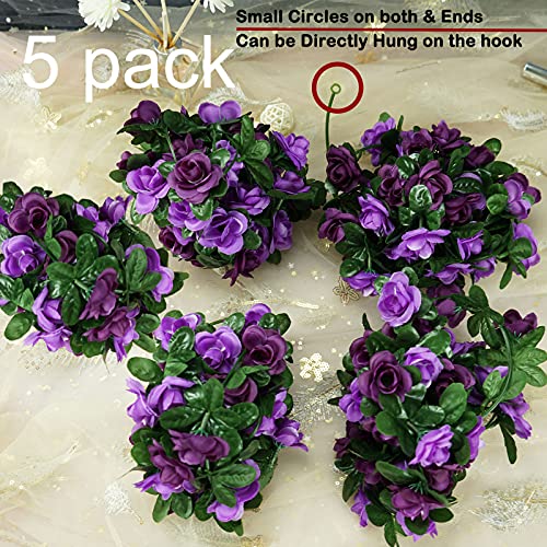Oceanwings Purple Rose Vines 5 Pcs 41 Ft Fake Flowers Plants Artificial Flower Hanging Rose Ivy Home Hotel Wedding Party Garden Art Decor Garden Craft Arrangement Decoration #TOP3