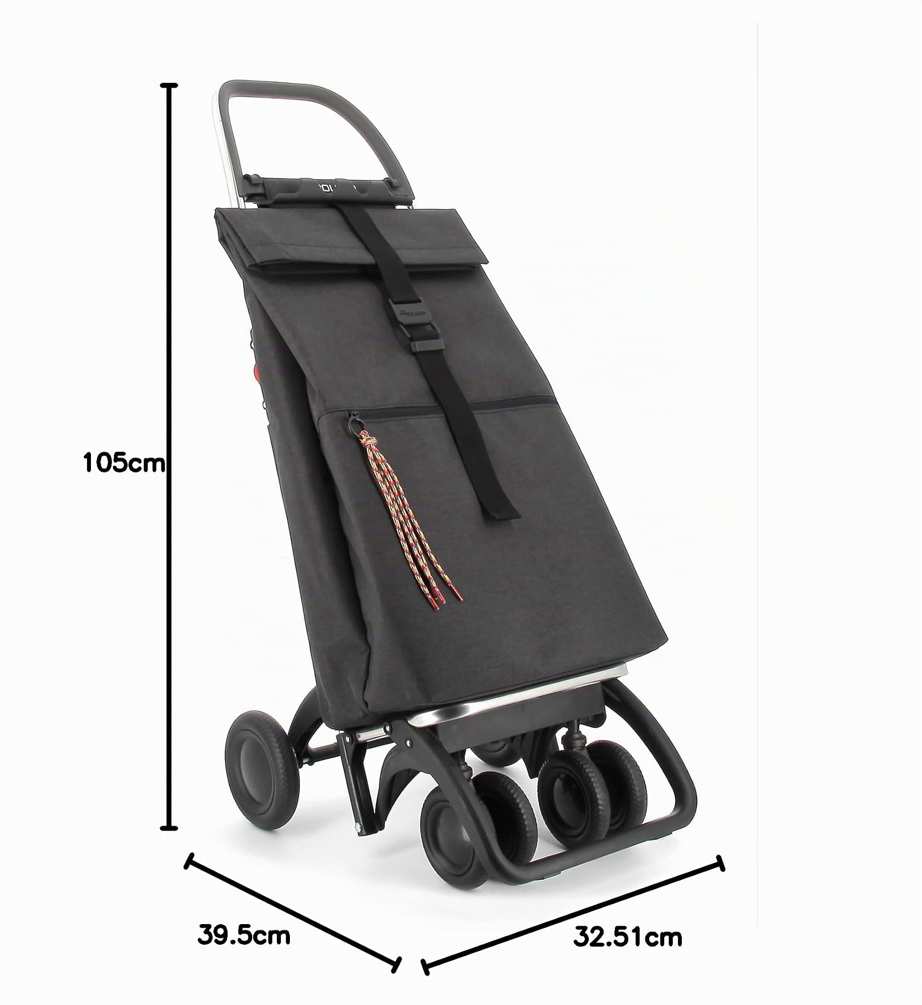 Carro Rolser Big Tweed 4 Ruedas 2 Giratorias Plegable - Negro