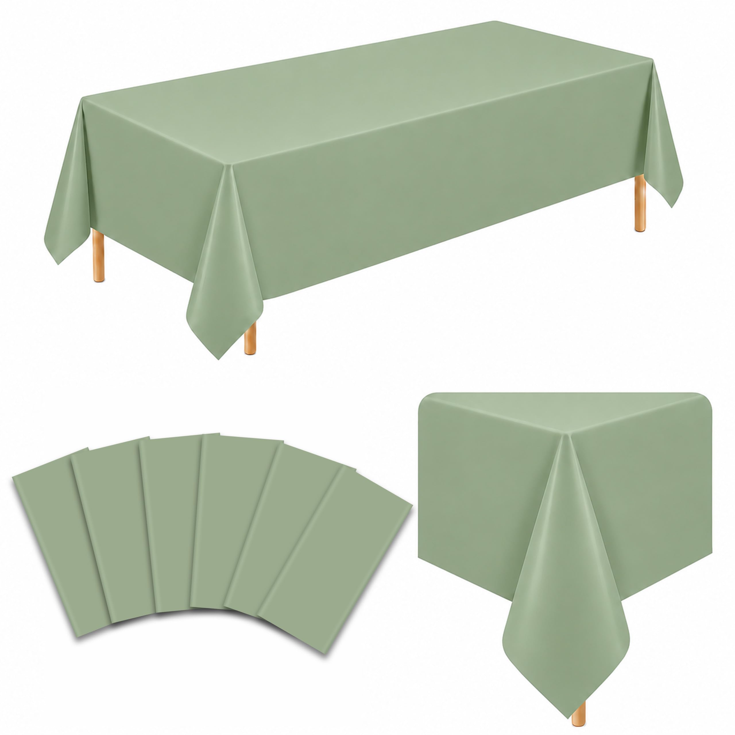 6 Pack Sage Green Plastic Tablecloths, 54 x 108 Inch Disposable Covers