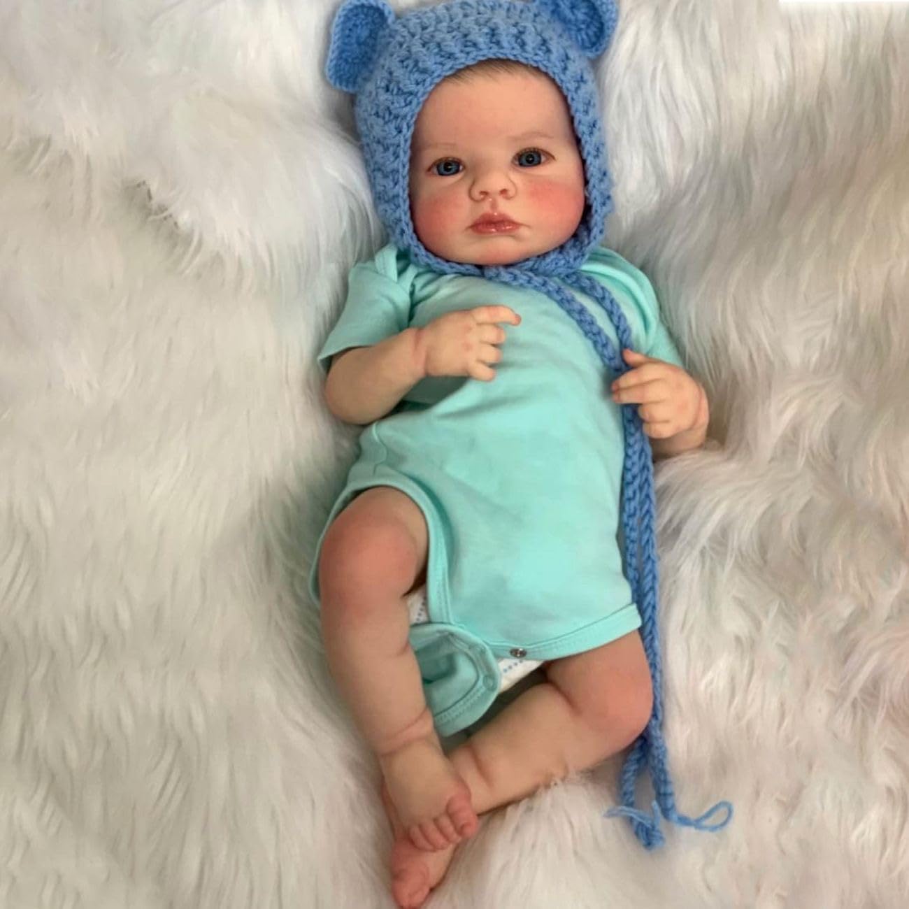 49cm Lifelike Reborn Dolls Full Body Vinyl Silicone with Short Hair, Beautiful Realistic Newborn Baby Boy Doll with Feeding Toy for Kids Birthday.