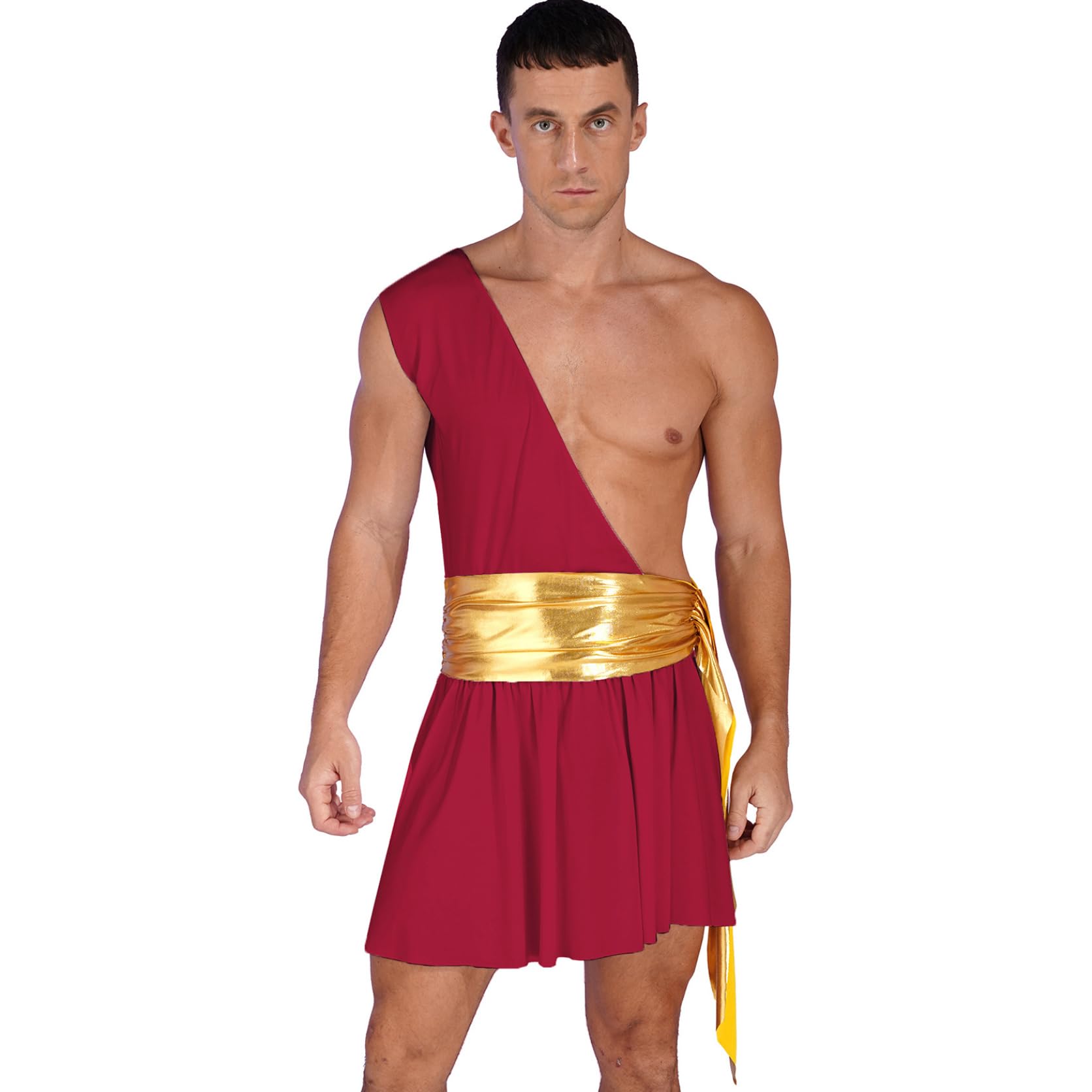 Mens One Shoulder Ancient Greek Costume Roman Toga Skirt Halloween Party Cosplay Fancy Dress Up