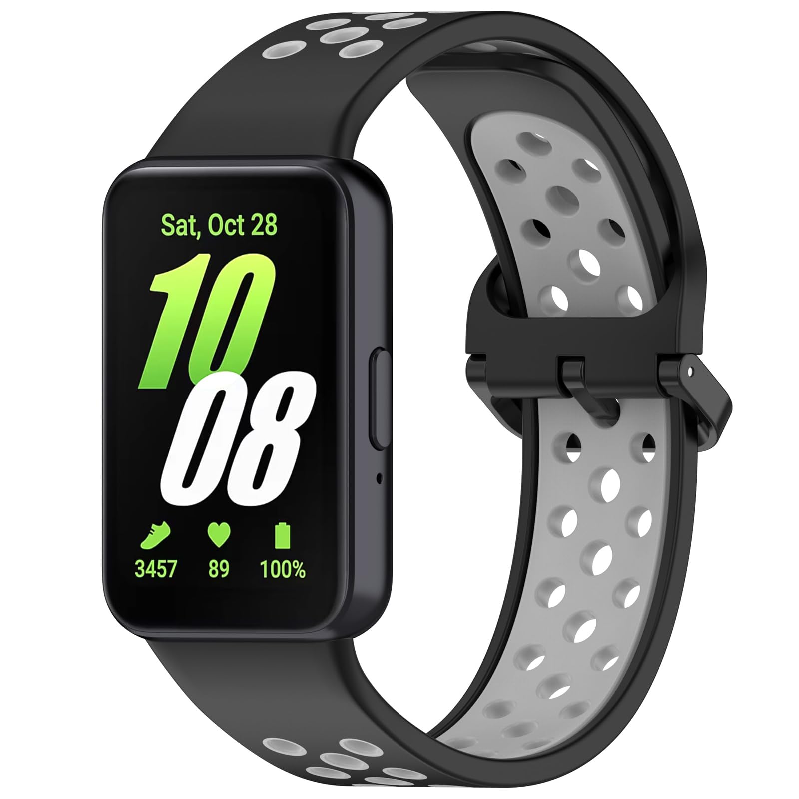 AWADUO Compatible with Samsung Galaxy Fit3 (SM-R390) Replacement Band Silicone Wrist Strap Bracelet Soft and Durable with Quick Release Smartwatch Accessorie(Black+Grey)