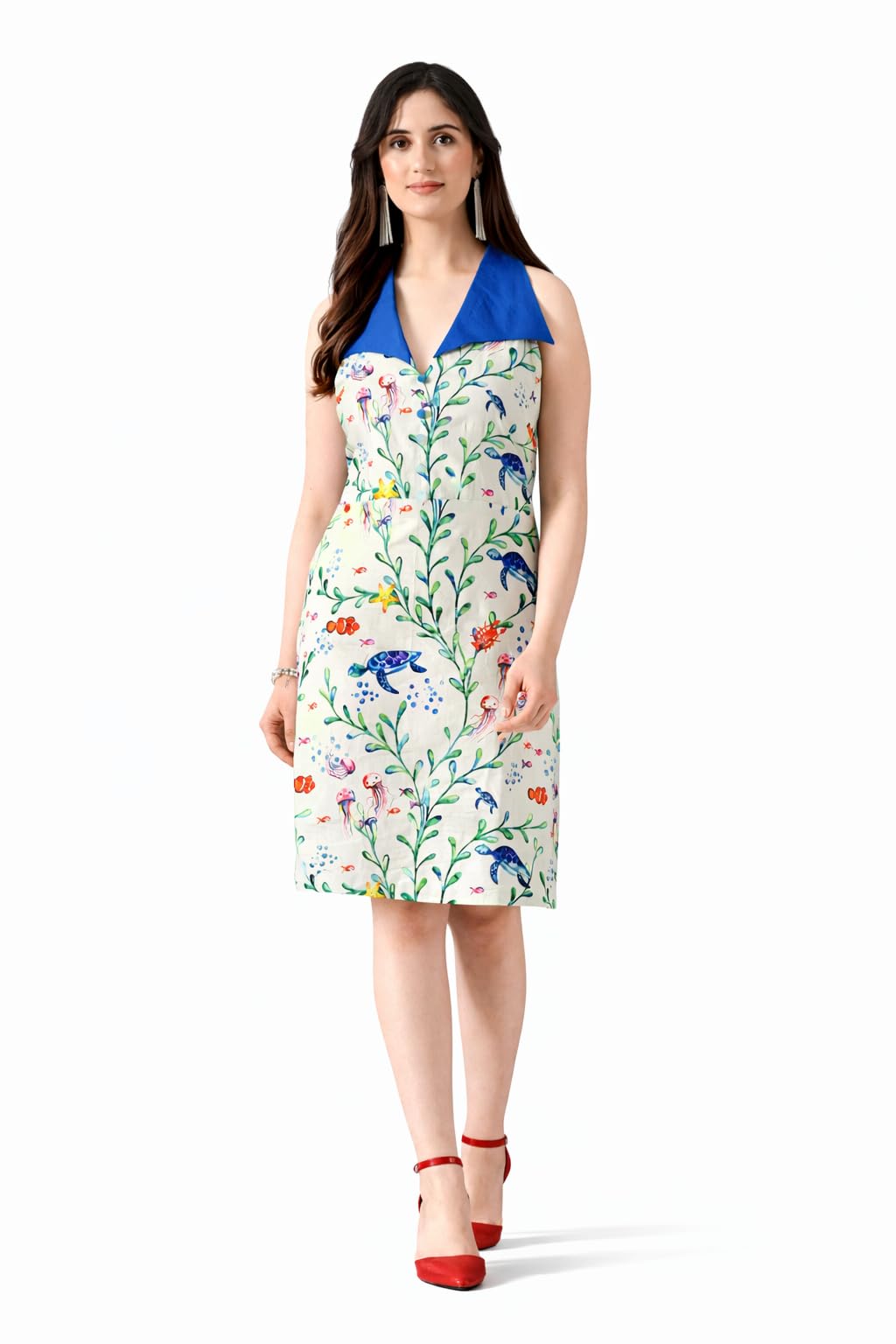 Sea Fairy Halter Dress – Ocean Print Sleeveless Summer Dress-picture-23