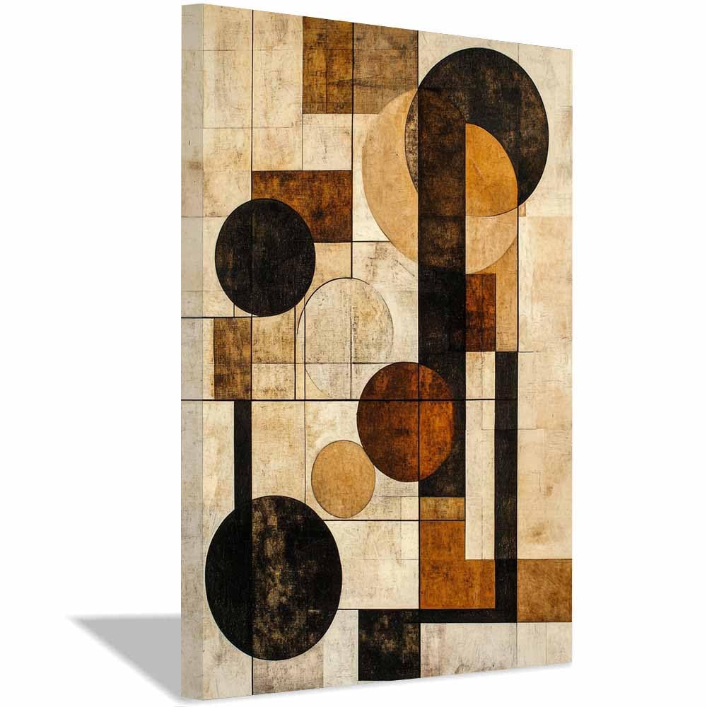 QUSAAOU Abstrakt Kunst Beige Braun Schwarz Geometrische Kreise Modern Wandkunst Drucke,Leinwand Wandbilder,Moderne Wohnzimmer Wanddeko Abstrakte,Boho Schlafzimmer BüRo(Beige)-70x100cm Ungerahmt
