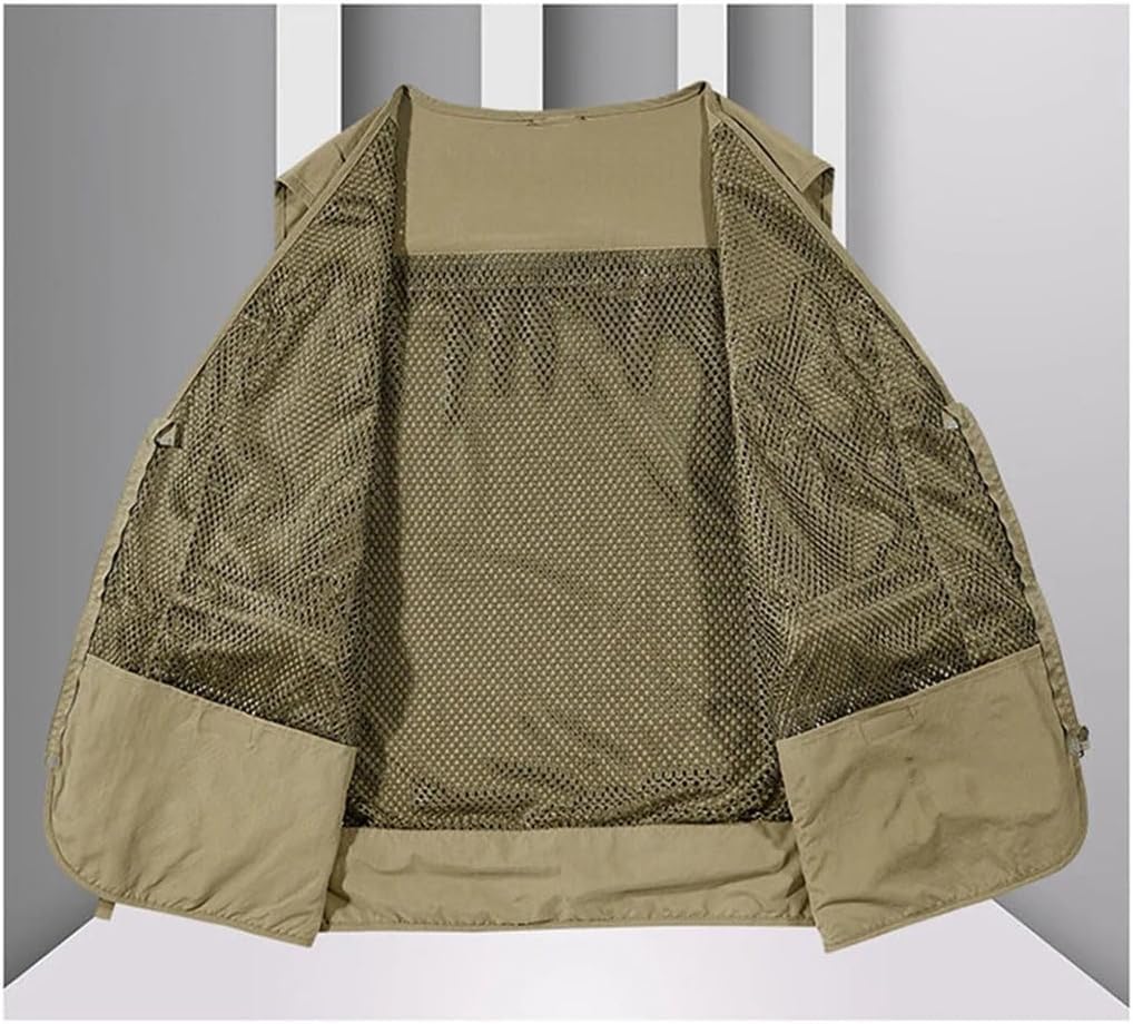 Gilet Multi-Poches d'extérieur Tactique for randonnée, pêche, Photographe, Gilet en Maille, Veste Cargo sans Manches(Orange,M)