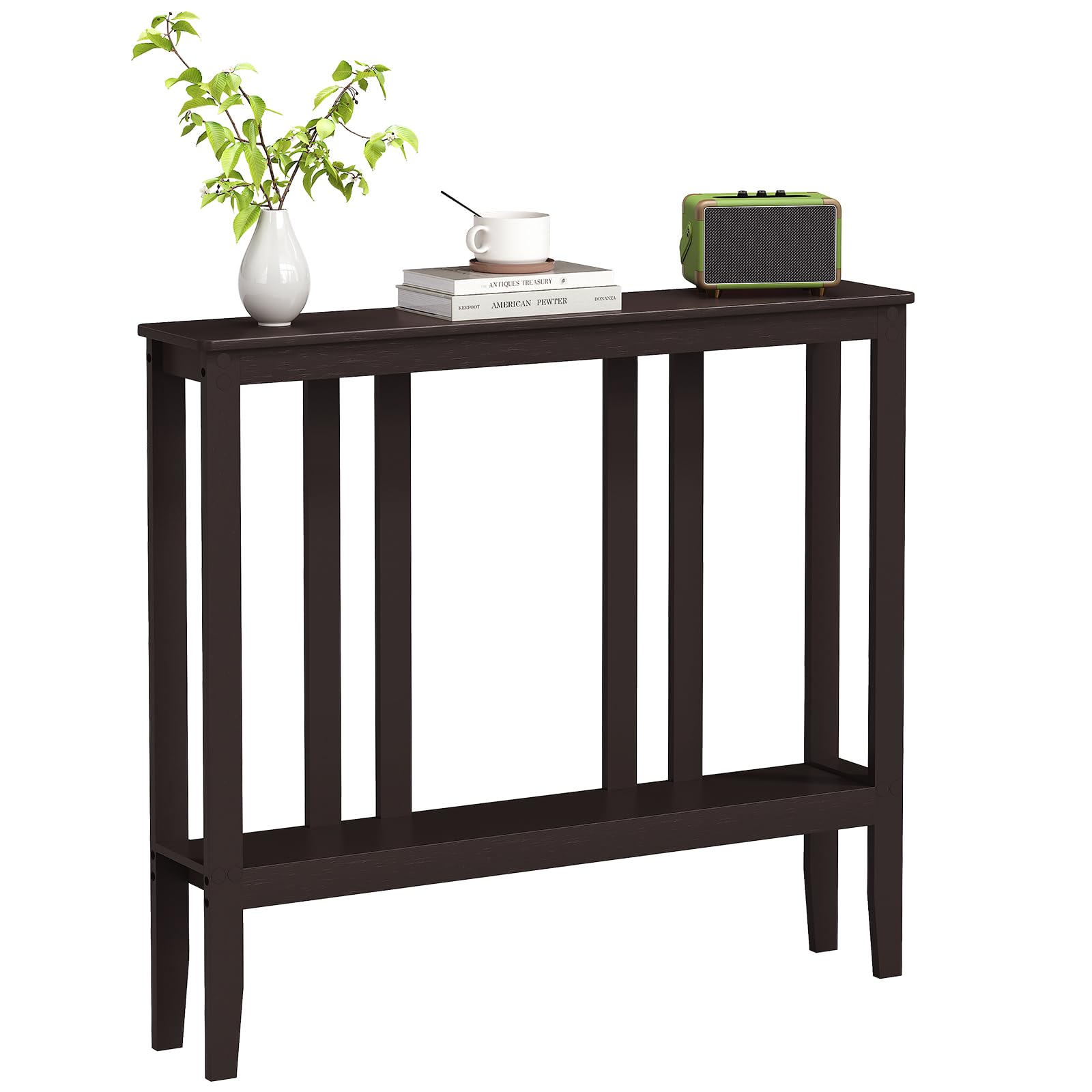 ELYKEN Bamboo Console Tables for Entryway, 36.2" Long 2 Tier Hallway Table Behind Couch, 7â€� Narrow Sofa Table for Entrance, Entry, Living Room, Brown