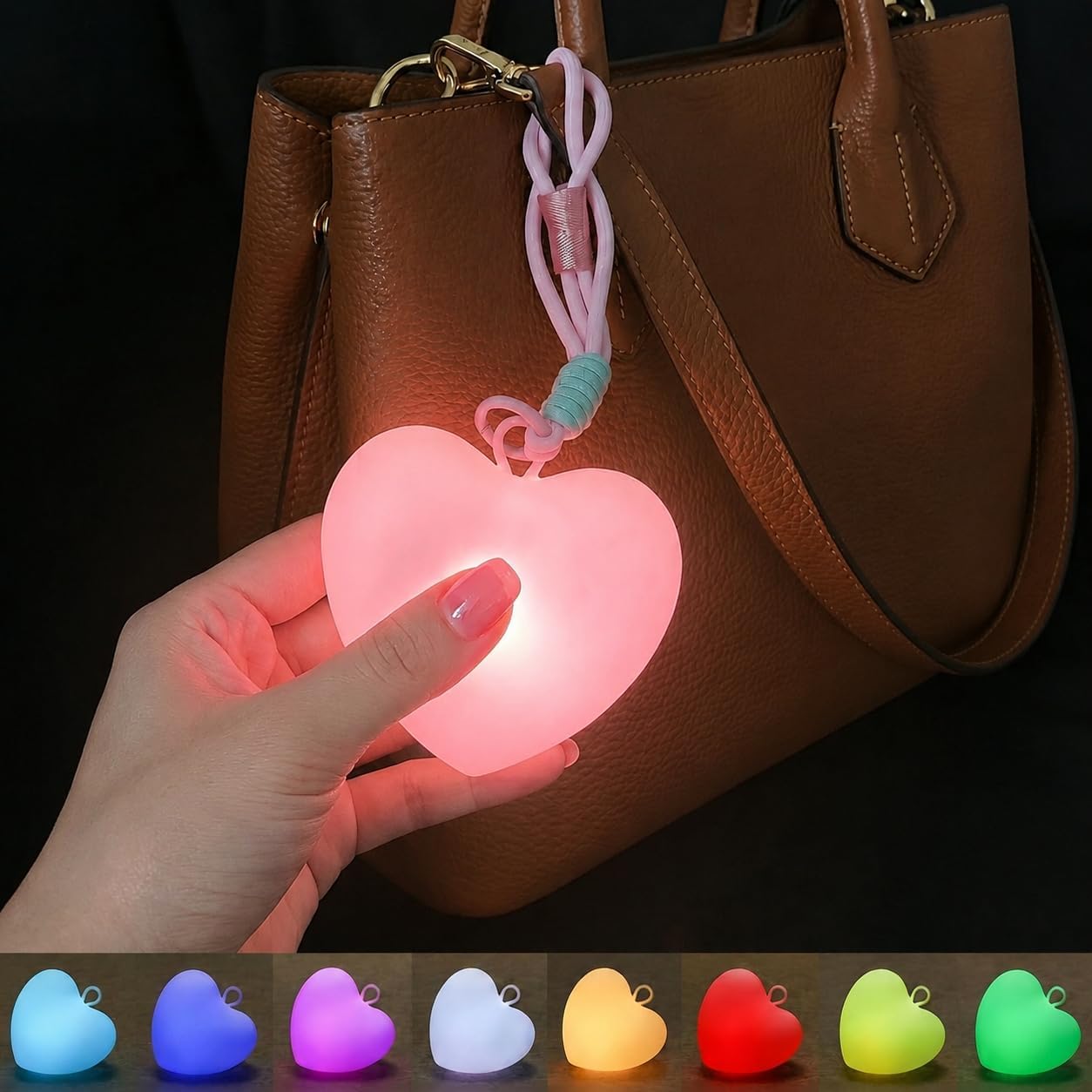 2026 Upgraded Silicone Purse Light Handbag Light with Automatic Sensor Heart Light Gift Ideas for Girl Women, 8 Kinds of Lighting Colors, Stress-Relief Squishy, Pink