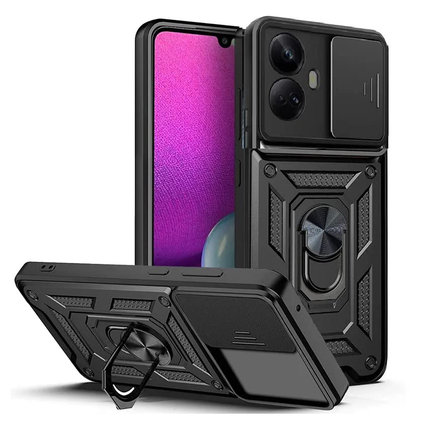 KrKis Realme C55 / Realme narzo N55 Back Cover | with Slide Camera, Heavy Duty Military Grade + PC Hybrid Kickstand Back Case for Realme C55 / Realme narzo N55 - Black (B0C6H82HDZ) Amazon Price History, Amazon Price Tracker