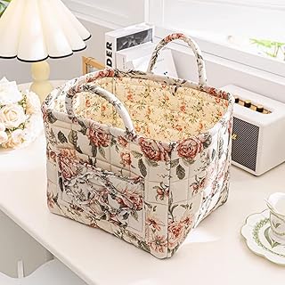 Floral Storage Basket with Handles – Large Capacity Fabric Laundry Ham...