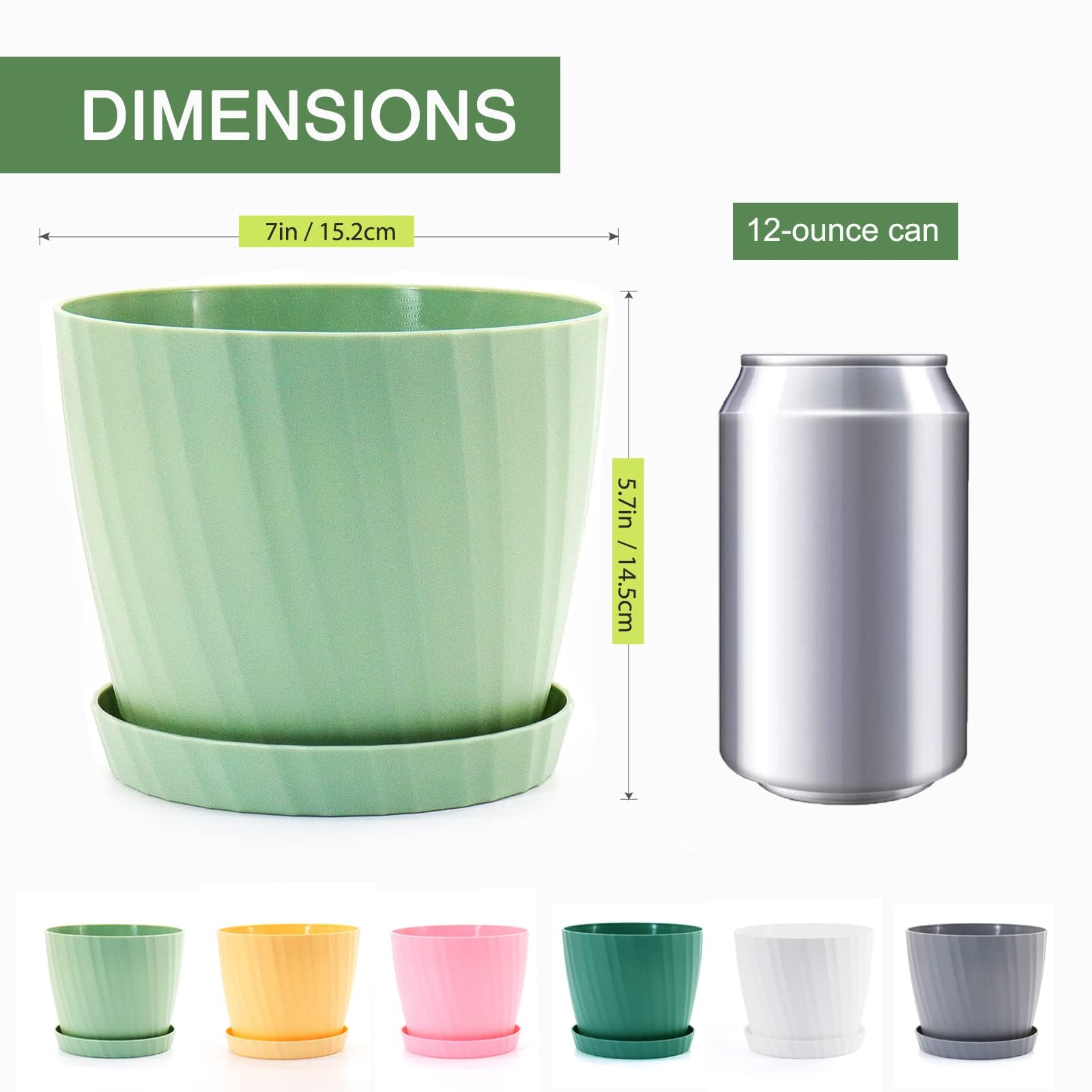 UOUZ 7'' Plant Pots Bulk, 6 Pack Plastic Planters with Drainage Holes and Saucers for Indoor Outdoor House Plants and Flowers, Colorful