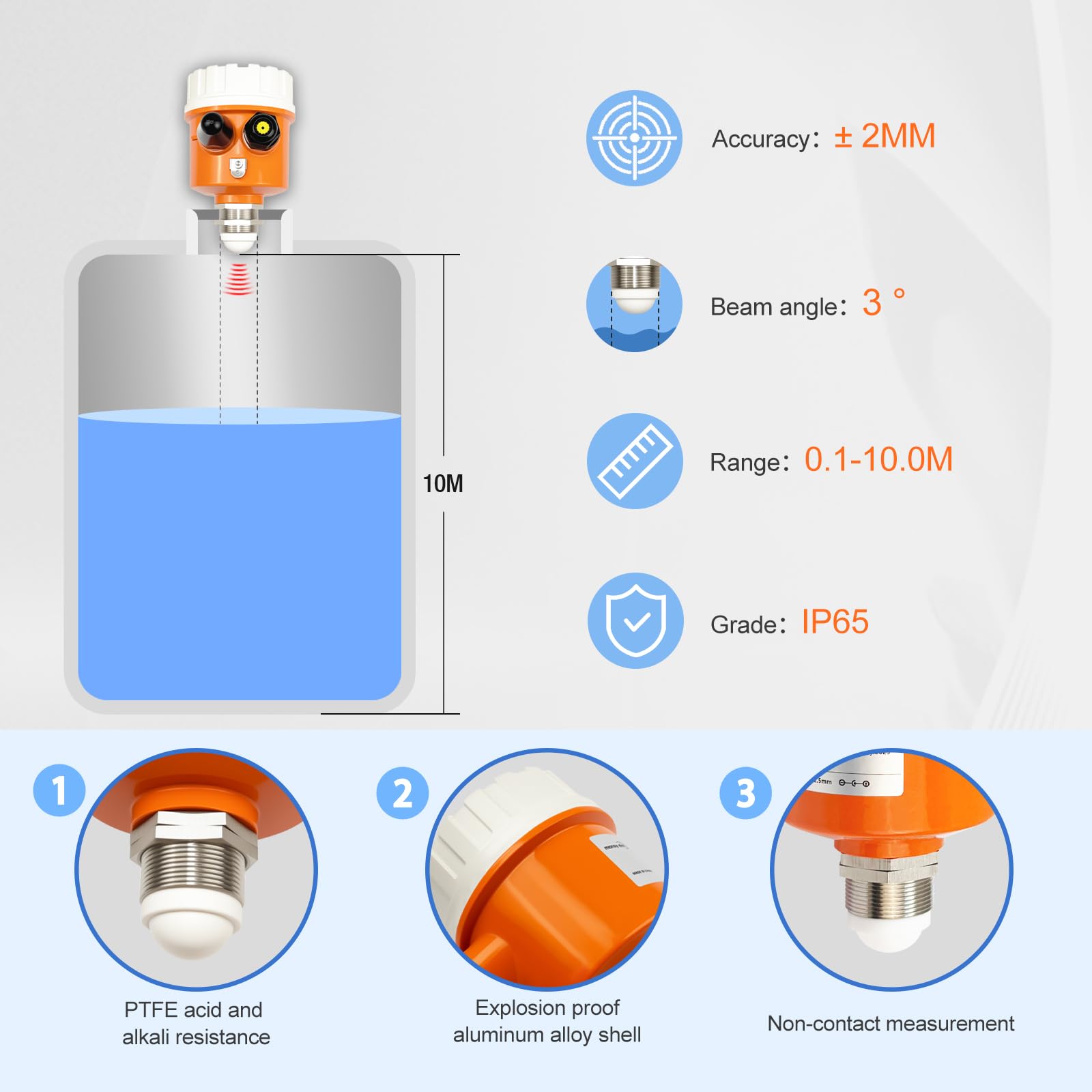 Moray Smart WiFi Radar Füllstandssensor Tankanzeige Sensor Wassertank Füllstandsmonitor Automatische Alarmanzeige für Solar Smart Life Mobile APP Smart Home Fernbedienung IP65 Wasserdicht (ME203WSP)