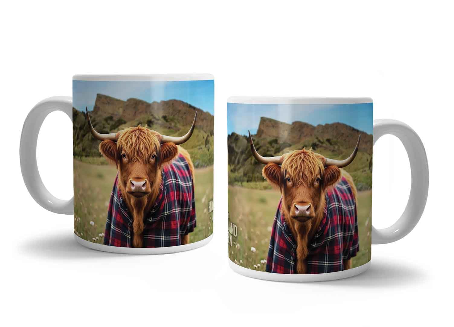 The Original Metal Sign Highland Crew Ceramic Mug (Tartan Cow - Arthur's Seat)