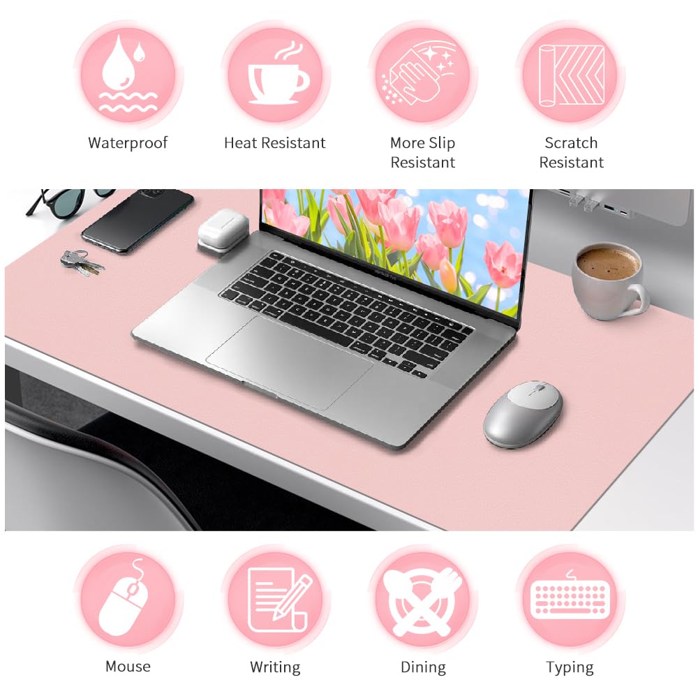 Niviy Tappetino Scrivania in Pelle PU 60x40 cm Rosa Tenero Impermeabile Antiscivolo Desk Mat