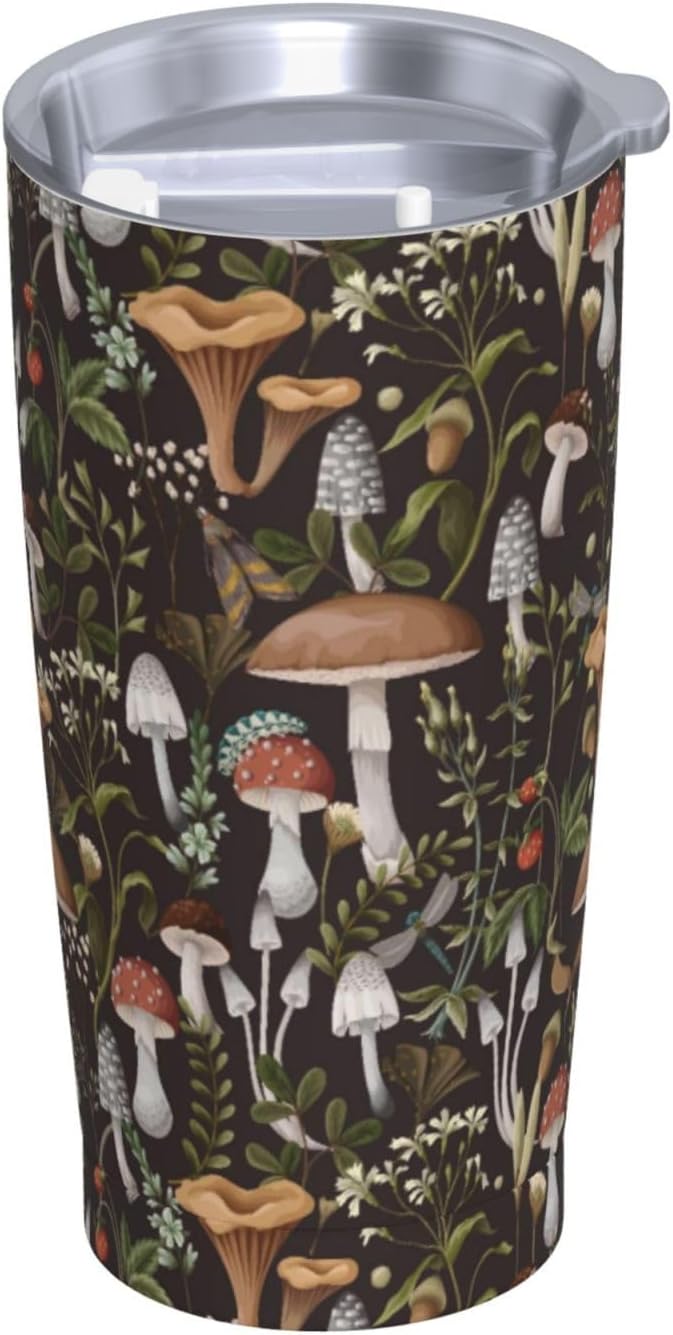 Mushrooms Tumbler with Lid and Straw Plants Leaves 20oz Insulated Stainless Steel Cup Black Travel Coffee Mug Water Bottle for Women Gift for Birthday Christmas - Image 9