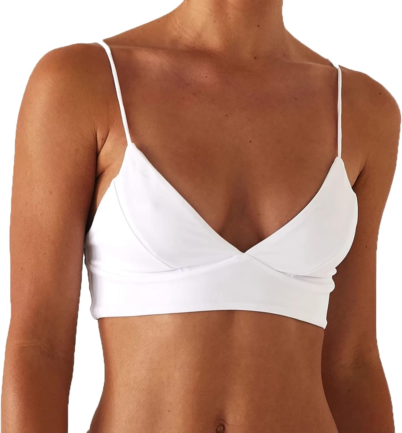 Women's Bikini Top Soild Color Push Up V Neck Bathing Suit Swimsuit Top - Image 2