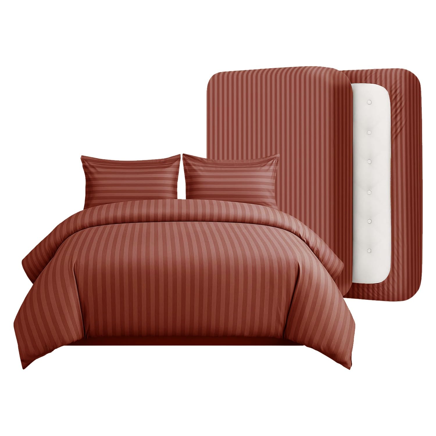 Casabella Duvet Cover Sets - 4 Pc Luxury Double Duvet Brushed Microfiber Duvet Full Set - Duvet Cover, Fitted Sheet & Pillowcase 2 Pack - Soft & Durable Double Duvet Set - Brown Bedding
