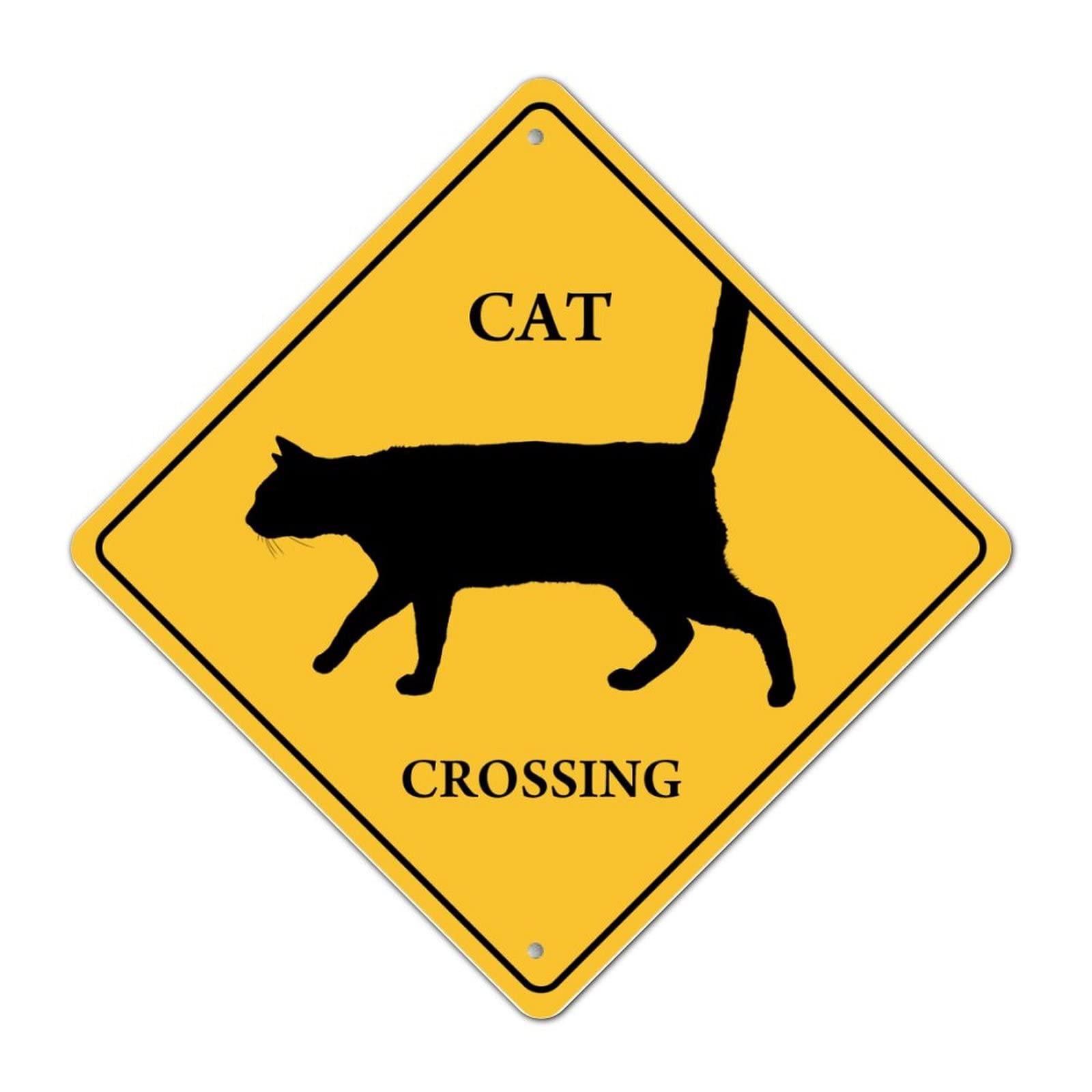 Placa de metal para gato Xing gato cruce señal de advertencia precaución cuidado con la zona de cruce de gatos resistente a la intemperie, letrero de aluminio retro para decoración de jardín de