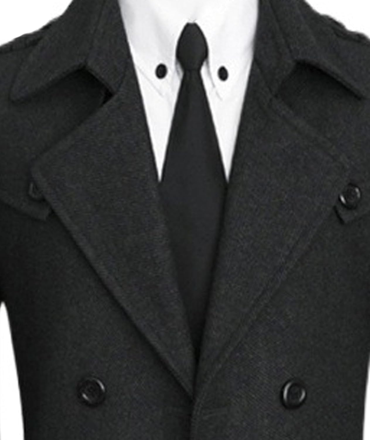 xxxiticat Men's Black Trench Coat Long Sleeve Notch Lapel Double Breasted Classic Belted Wool Blend Pea Coat Long Overcoat - Image 4