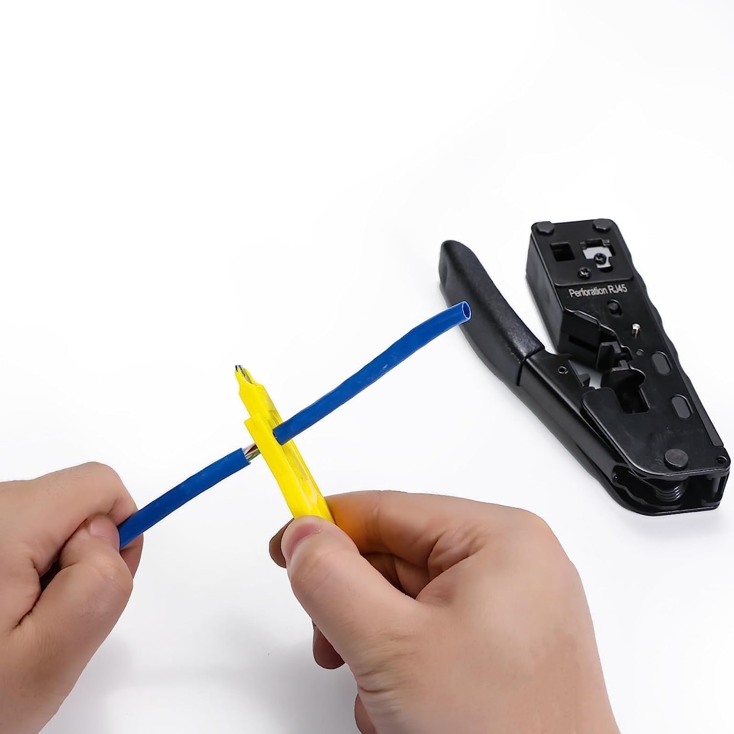 QSFPTEK Crimping Tool RJ45 RJ11 RJ12 Ethernet Cable Cat5 Cat5e Cat6 Cat6a Cat7 Cat8 Modular Plug Connector Black