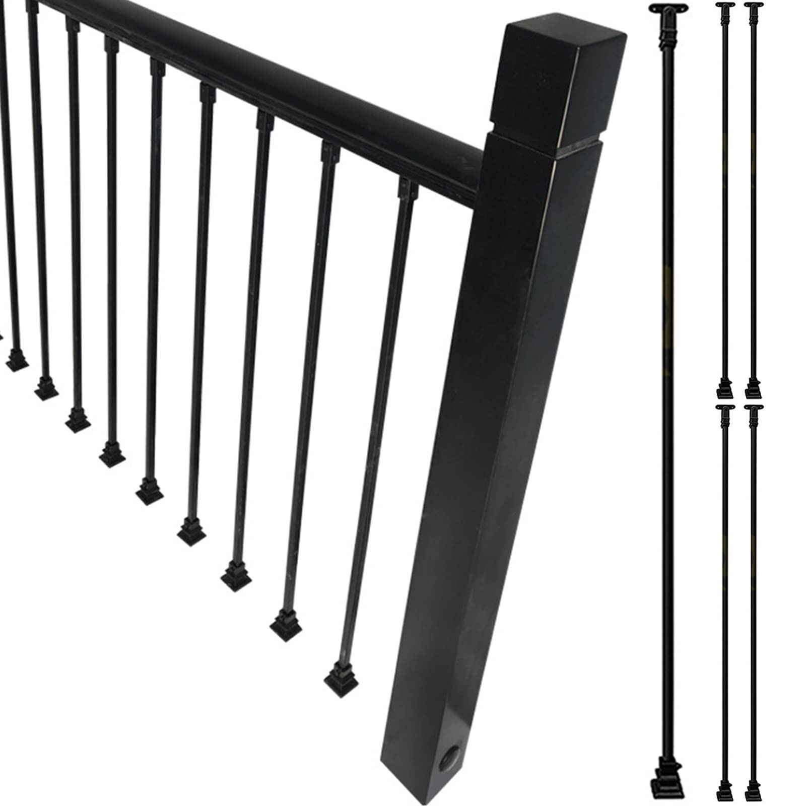 Poteau à fuseau en fer noir de 100 cm avec kit de fixation complet