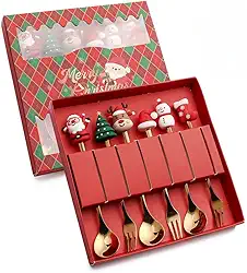 Colheres de café de Natal, árvore de Natal, estrela de Papai Noel, colheres de chá, utensílios de mesa, sobremesa, presente de Natal, 6 peças/conjunto