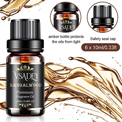 Fragrance Oil for Candle Making,Vsadey Gentleman\'s Essential Oils Set for Aroma Diffusers Pleasing Aromatherapy Scents Like Sweet Tobacco Sandalwood Cedar Leather Rum Cologne Set of 6 (10ML) - Thumbnail 2