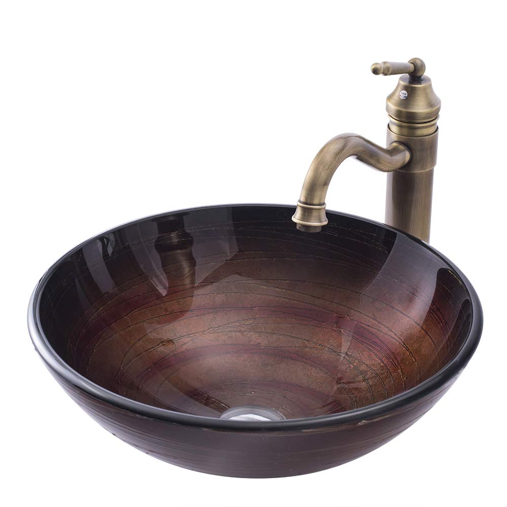Lavabo rond en verre trempé vasque à poser avec robinet mitigeur de salle de bain