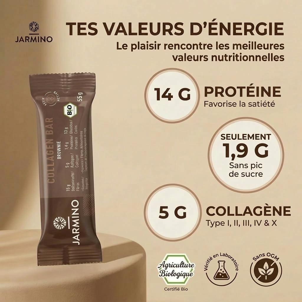 Barre de collagène High Protein Bar Brownie 12x55g - Barre protéinée High Protein Low Sugar + sans huile de palme (amande-chocolat) Barre protéinée 12 pièces